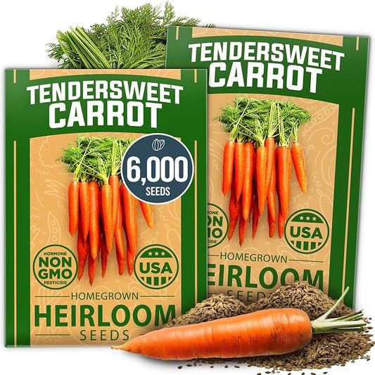 HOME GROWN Tendersweet Carrots Seeds 6000+ Heirloom Non-GMO Seeds for Planting, High Germination,Sweetest Coreless Root Vegetable,Crunchy Summer Garden,Great for Canning (Daucus carota subsp. sativus)