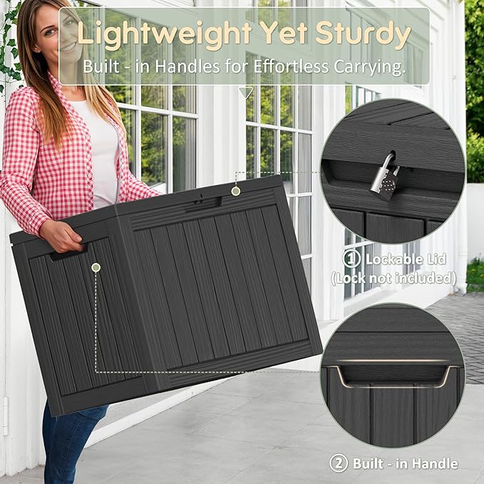 Outdoor Storage Box, 40 Gallon Resin Deck Boxes Outdoor Waterproof For Patio Furniture, Garden Tools, Pool Supplies, Lockable And UV Resistant (Striped Black)