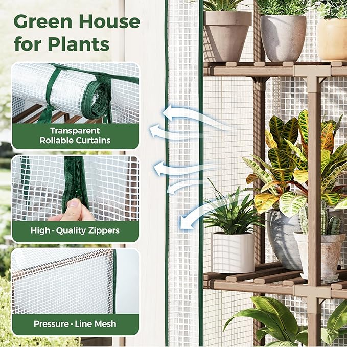 Bamworld Greenhouse for Outdoors Mini Greenhouse Indoor 3-Tier Plant Stand Portable Green Houses with PE Cover Durabled 23 x 17 x 54-Inch Wood Frame Invernaderos para Plantas