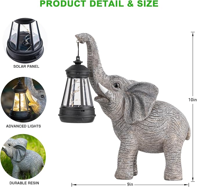 Candieslife Solar Garden Statue Lights Elephants Figurine with Solar Lantern, IP65 Waterproof Outdoor Yard Decorations for Patio Porch Yard Lawn,Home,Garden Gifts for Mom Grandma Women