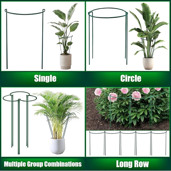 Peony Cages and Supports, 8 Pack Large Half Round Plant Support Cage 10" x 24", Heavy Duty Garden Plant Stakes for Indoor & Outdoor Plants, Peonies, Hydrangeas, Tomatoes & Flowers