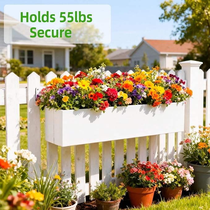 Metal Railing Planter Box, 30 Inch Balcony Planters with Adjustable Brackets, Large Hanging Planters for Outdoor Fence Deck