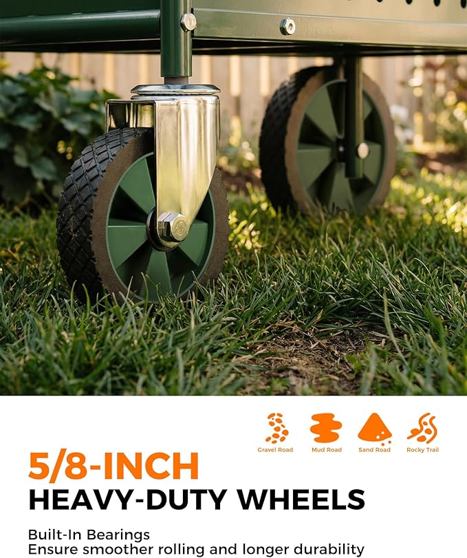 Rolling Garden Work Seat with Wheels, Upgraded Heavy Duty Cart for Seniors with Rotatable 360-Degree Wheels and Extended Handle, Garden Seat with Wheels for Lawn, Patio & Backyard Gardening, Green