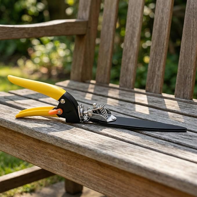 Grass Shears with 90° Rotatable Head, Hand Clippers for Lawn Edges and Garden Trimming, Safety Lock, Spring-Loaded