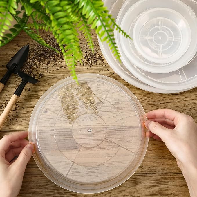 Augshy 18 Pack Plant Suacer 4/6/8/10 Inch Plant Drip Trays for Pots Clear Plant Pot Trays Water-Repellent Plant Saucers for Gardens Balconies and Indoors