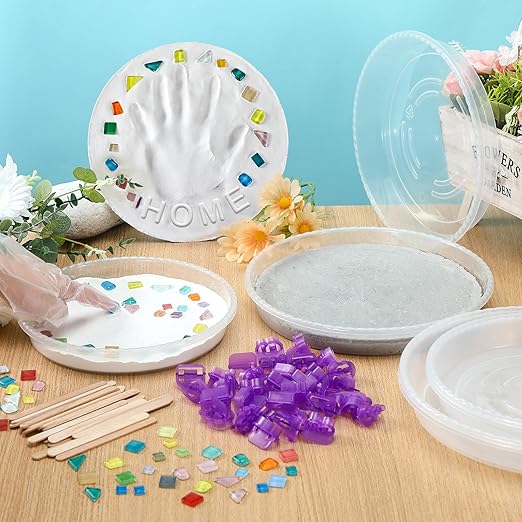 Jetec 12 Set Stepping Stone Mold Kit for Mother's Day Gift Creating Stepping Stones Garden Markers Round Concrete, Mosaic Number Letter Mold Tiles Disposable Gloves, No Concrete Mix(Four Size)