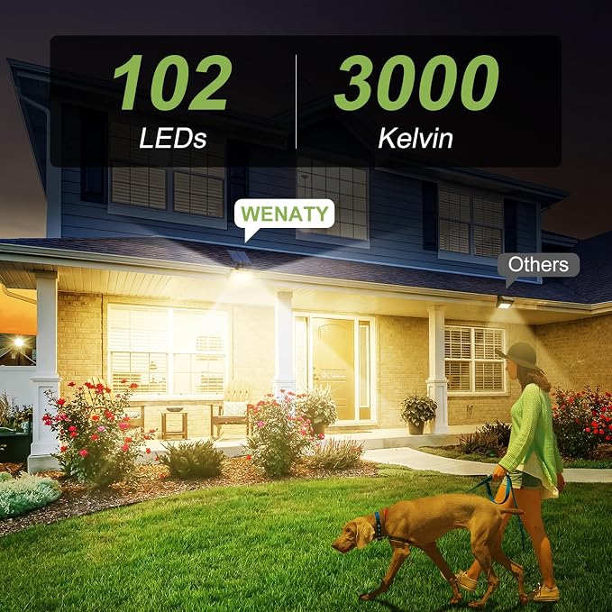 WENATY 102 LED Solar Spot Lights Outdoor Waterproof IP65, Adjustable Landscape Spotlights, [8 Pack/4 Modes] Auto On/Off Solar Powered Flood Lights for Outside Yard Garden Wall Pathway (Warm White)