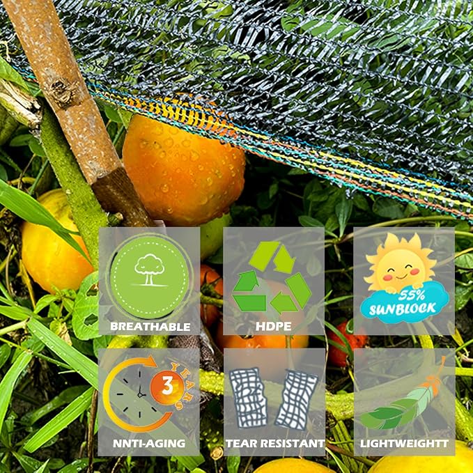 55% Shade Cloth for Garden, Sunblock Mesh UV Resistant Net for Vegetables Flowers Greenhouse Raised Bed, Plant Shade Cover from Sun, Black (6X24 FT)