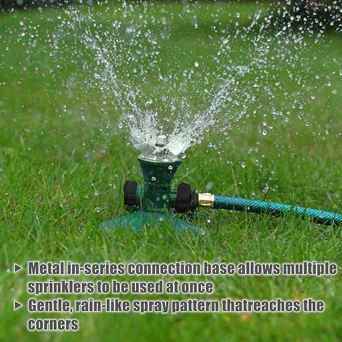 Biswing 1 Pack Lawn Sprinkler, Heavy Duty Metal Square Garden Sprinkler, 360 Degree Large Area Irrigation, Connectable Rotating Automatic Water Sprinklers for Yard Lawn Garden Watering