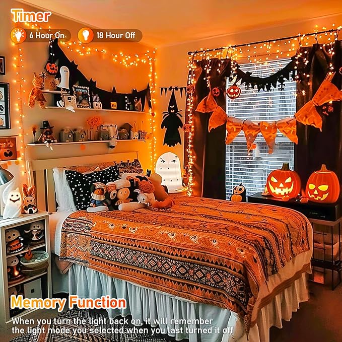 JMEXSUSS 300 LED Orange Halloween Lights Indoor Outdoor, Orange Christmas Lights Clear Wire Plug in for Fall Halloween Tree Decorations