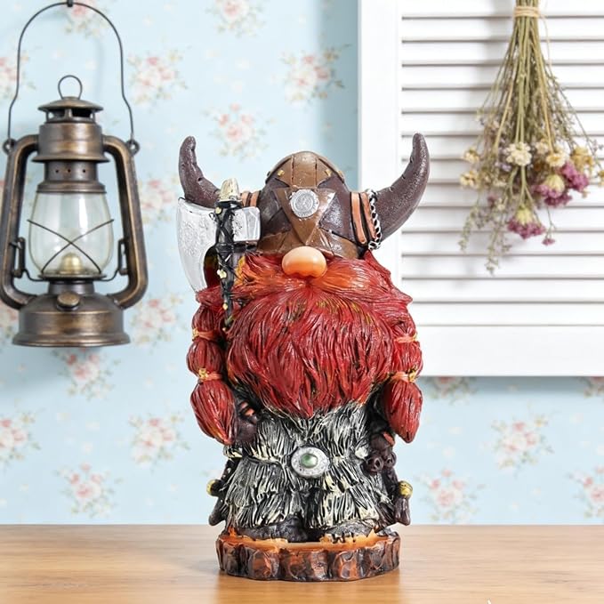 Garden Gnome Statue Viking Gnome Figurine 7.2 Inch, Nordic Warrior Statue Resin Viking Decor for Men, Father's Day & Birthday Gift, Tabletop Shelf Fireplace Decor, Men's Gift