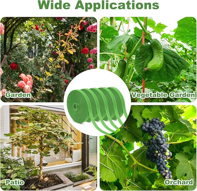 5 Rolls 165 Ft Green Plant Tape for Climbing Plants, 1/2 Inch Reusable Plant Stretch Ties, Adjustable Tomato Plant Supports, Plant Twist Ties for Gardening, Home, Office