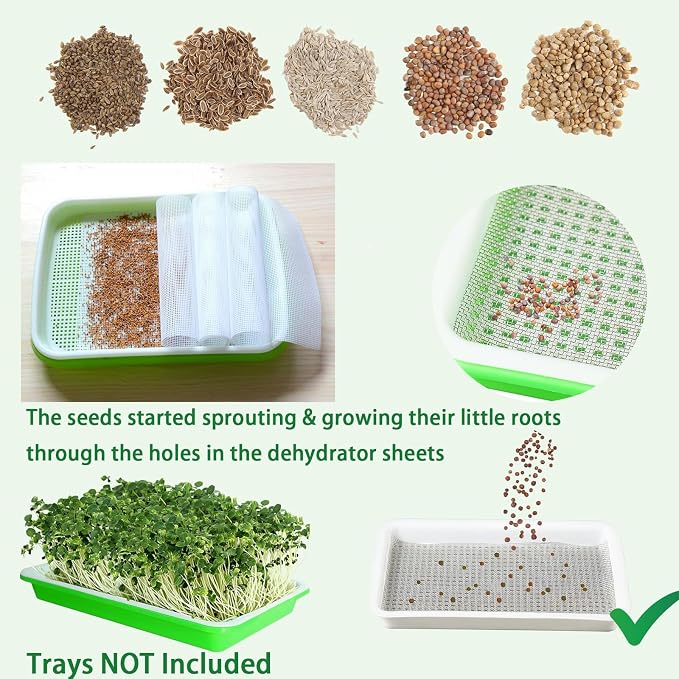 4pcs Seed Sprouting Mesh, Silicone Seed Sprouting Mat, Hydroponic Growing Mats, Germinating Pads for Microgreens Growing Kit,11.4" x 11.8",Trays NOT Included