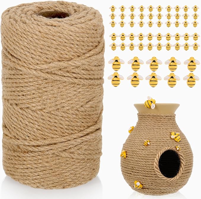 Bee Hive Decor Honey Pot Party Decorations Set, Crafts Jute Rope Natural Twine Tiny and Resin Honeybee for Bee Baby Shower Summer Home Decor Farmhouse Birthday Party Supplies