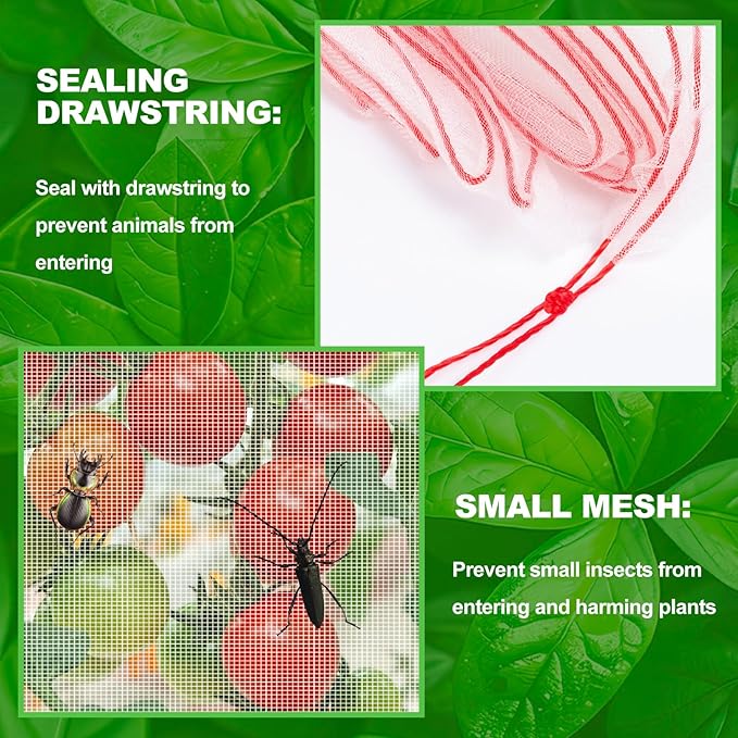 2Pcs Fruit Orchard Netting, 6.56 x 6.56 FT Plant with Zipper and Drawstring, Garden Netting to Protect Fruit from Birds, Bird Nettings for Cicadas