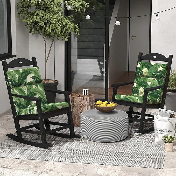DYTXIII Outdoor High Back Chair Cushions Set of 2, 44"x22" Water Repellent Patio Seat Cushions with Elastic Sponge, All Weather Chair Pads for Rocking, Dining, Patio Furniture - Swaying Palms Green
