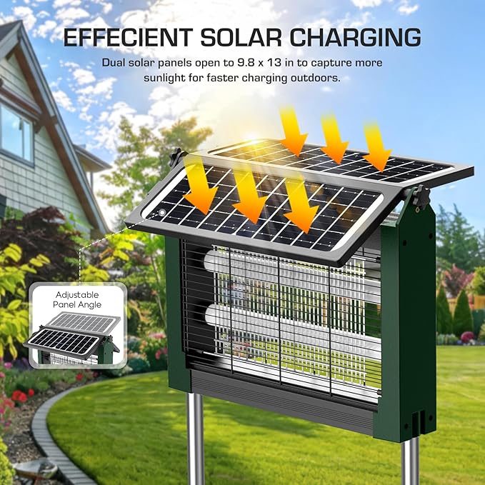 Solar Bug Zapper Outdoor with Dual Solar Panels, PhatroyYee 4500V Cordless Waterproof Mosquito Zapper, Auto On/Off, USB-C & Solar Powered Electric Fly Zapper Trap Killer for Patio Backyard RV Camping