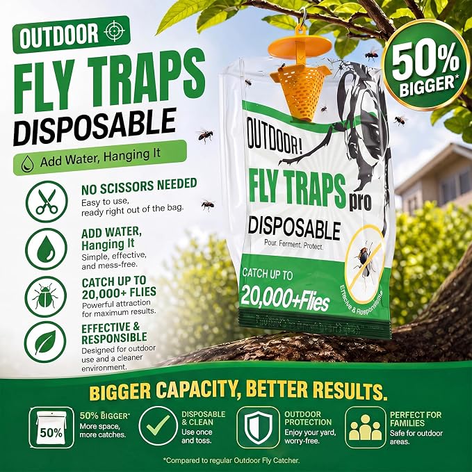 9 Pack Fly Traps Outdoor Hanging, Portable Disposable Fly Catcher, Add Water Outdoor Flying Insect Trap Fly Traps for Patio, Backyard, Ranch & Garbage Areas