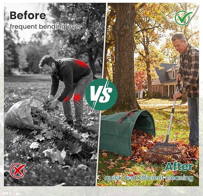 53 Gallon Yard Bags, 2-Pack Reusable Yard Waste Bags, Dustpan Design Leaf Bags for Yard Waste, Grass, Lawn Trash