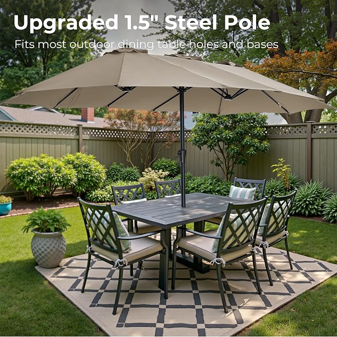 SUPERJARE 13FT Outdoor Umbrella for Patio, Double sided Pool Umbrellas with Fade Resistant Canopy, Large Table Umbrella for Deck, Market, Backyard - Warm Beige