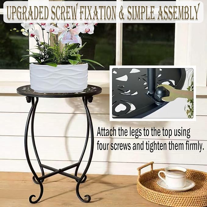 Outdoor Side Tables, 10" Round 15" Tall Patio Side Table, Set of 1 Metal Small Round Side Table for Patio Yard Porch Balcony Garden Bedside, Plant Stand for Indoor Outdoor