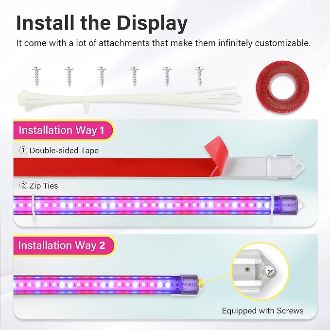 iPower LED Grow Light Strips Full Spectrum for Indoor Plants with Auto ON/Off 3/9/12H Timer, 10 Dimmable Levels 48 LEDs Per Tube, Sunlike Grow Lamp for Hydroponics Succulent, 1 Pack, Red&Blue, 4 Tubes