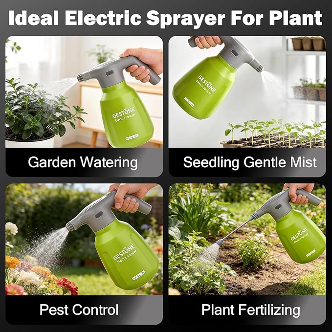 Electric Spray Bottle 2L/0.5 Gallon Plant Mister, Automatic Watering Can Rechargeable Battery Powered Garden Sprayer with Adjustable Nozzle for Plants Fertilizing,Weeding and Cleaning (Green)