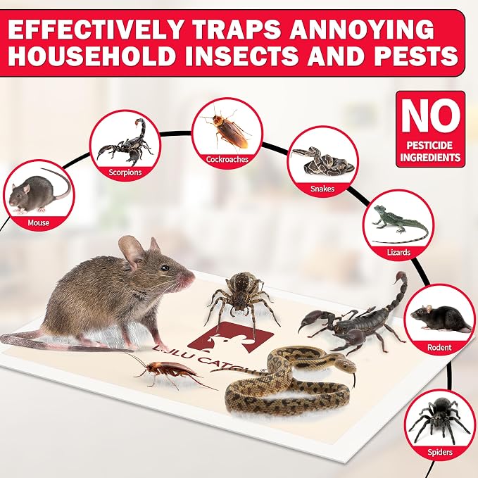 LULUCATCH Mouse Traps, 12 Pack Pre-Baited Sticky Mouse Traps Indoor for Home, Non-Toxic Bulk Sticky Pads, Glue Traps for Rats, Bugs, Spider, Mice, Cockroach, Pet Safe, Easy to Use