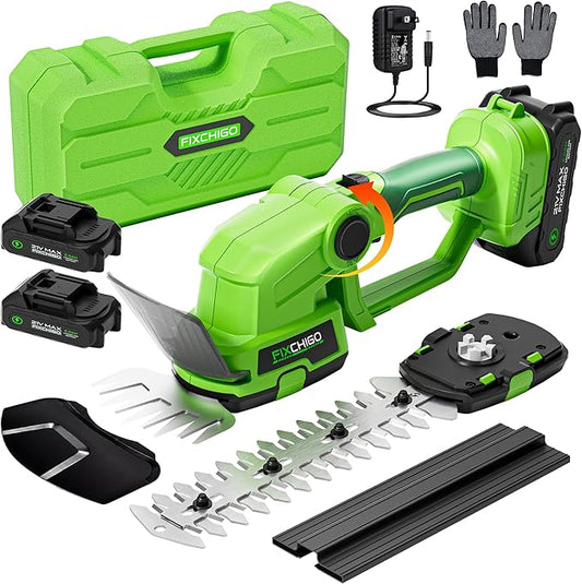 21V Cordless Hedge Trimmer, 2 in 1 Handheld Bush Trimmer with 2 x 2000mAh Batteries + Charger, Electric Grass Shear for Garden Yard Lawn Care, Powerful & Lightweight