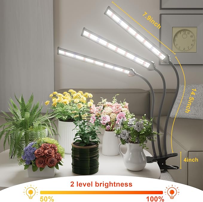 GooingTop Grow Light,24W (160Watts Equiv) 5000K White Full Spectrum LED Growing Lamp Clip on Desk for Indoor Plants,Bulbs Replaceable & Non-dimmable (Black, 120Watts)