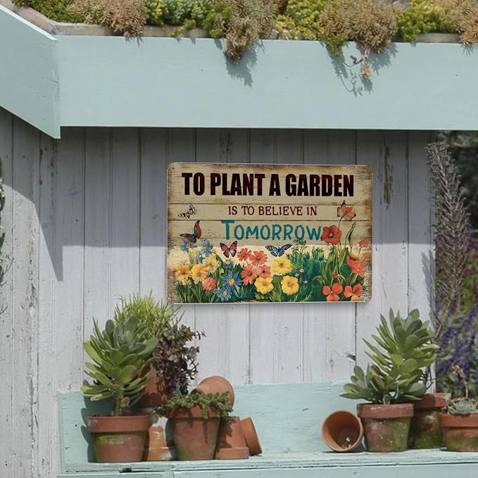 Garden Signs Gardening Gifts Flower Plant Wall Decor For Greenhouse Outside Metal Tin Sign Yard Accessories Outdoor 12x8 Inch