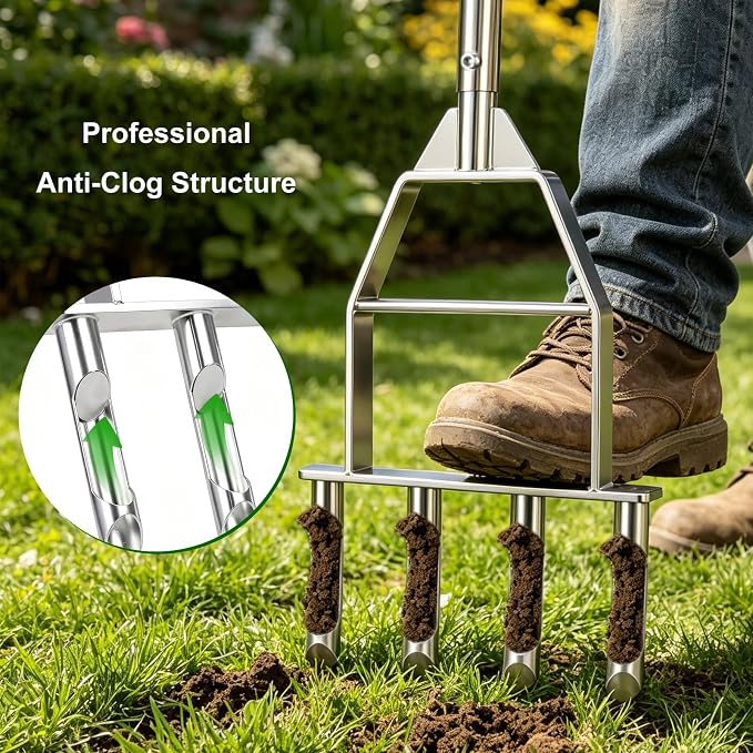 Lawn Aerator Tool,Manual Core Aerator Lawn Tool,Lawn Coring Aerator,Plug Aerator Tool with Soft Rubber Grip, Yard Plug Aerator for Lawn Care Compacted Soil (4 Corer)