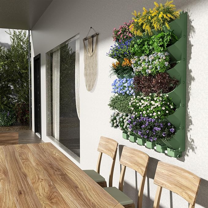 36 Pockets Self Watering Wall Mounted Vertical Planter, Wall Planter Indoor Vertical Living Green Plant Wall Easy Installation (Green with Timing System)