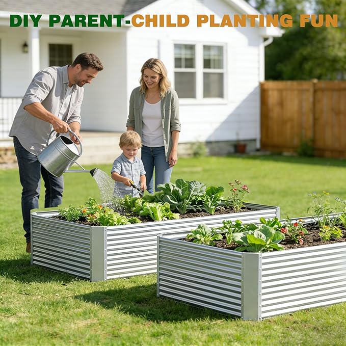 3 Pcs 8 x 4 FT Galvanized Steel Raised Garden Bed – Outdoor Planter Box for Root Vegetables, Herbs & Flowers, Large Metal Garden Beds for Backyards, Terraces and Balconies