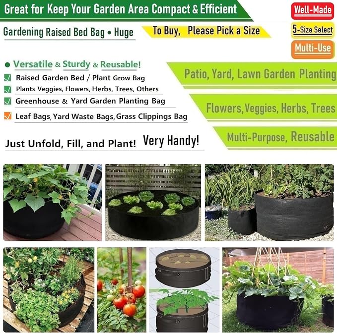 400 Gallon Big Raised Garden Bed Bag (70x24 inch) Large Plant Grow Bag for Tomato,Potato Planter,Herbs Veggies Planter,Flower Bed,Plant Container,Yard Waste,Lawn Debris,Leaf Bag with Gardening Gloves