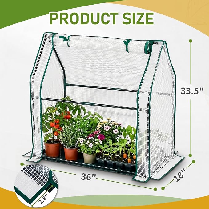 Mini Greenhouse for Indoor Outdoor,36"x18"x33" Tabletop Portable Green House with Waterproof Pad for Small Plants Nursery Germination (White)
