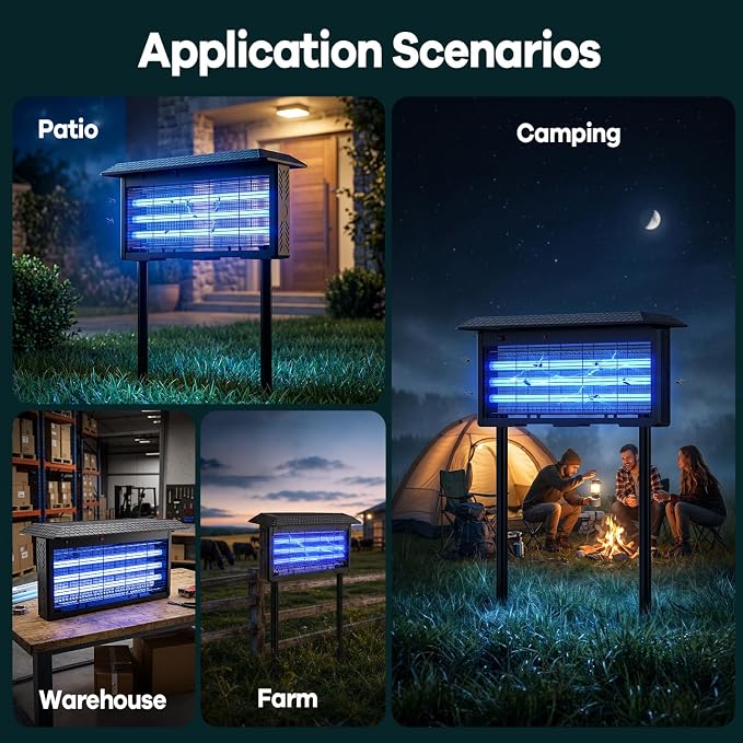 Solar Bug Zapper Outdoor, 30W Mosquito Zapper for 3500 sq.ft, Waterproof Fly Killer, Rechargeable Electric Mosquito Killer, Auto On/Off Dusk to Dawn, Cordless Insect Trap for Patio, Yard, Garden, Home