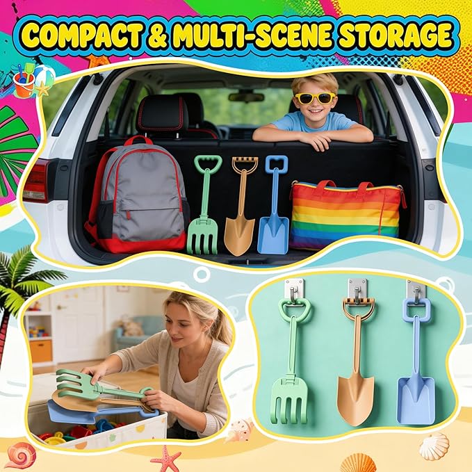 Beach Shovels Set for Kids & Adults, Great for Beach Digging, Sandbox Play, Garden Tasks, Snow Shoveling & Outdoor Fun, Suited for Party Bundles, Gardening Planting, Summer Activity Essentials