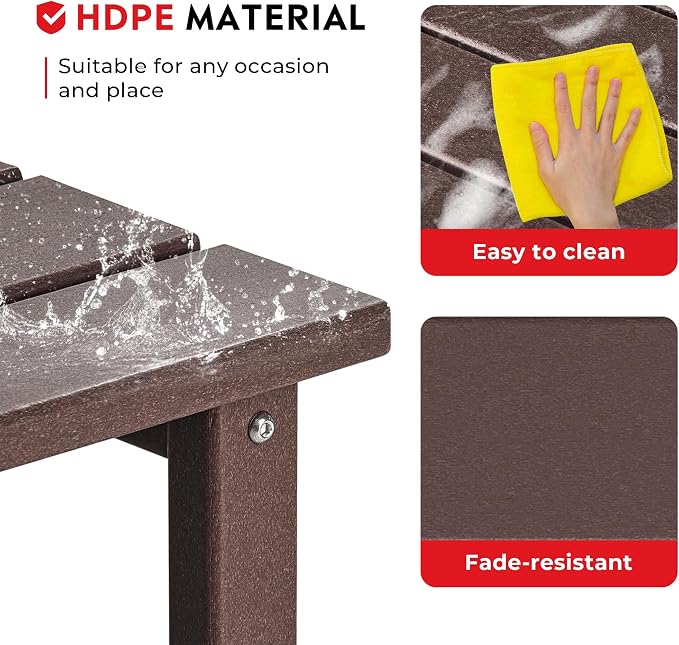 Costaelm Square Outdoor Side Tables, Adirondack Patio Tables for Outside, HDPE Patio End Table Weather Resistant, Balcony Table for Pool, Seaside, Backyard, Porch, Indoor Companion, Dark Brown