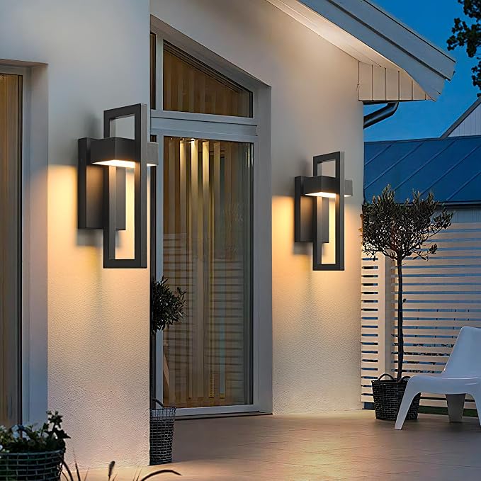 Outdoor Wall Lights Modern LED Exterior Lighting Fixtures, 3000K 20W Outdoor Wall Sconce for Porch, Matte Black Outside Wall Mount Lights for Front Door House Garage Indoor 2 Packs
