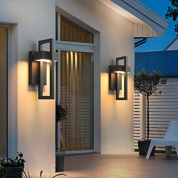 Outdoor Wall Lights Modern LED Exterior Lighting Fixtures, 3000K 20W Outdoor Wall Sconce for Porch, Matte Black Outside Wall Mount Lights for Front Door House Garage (1pack)