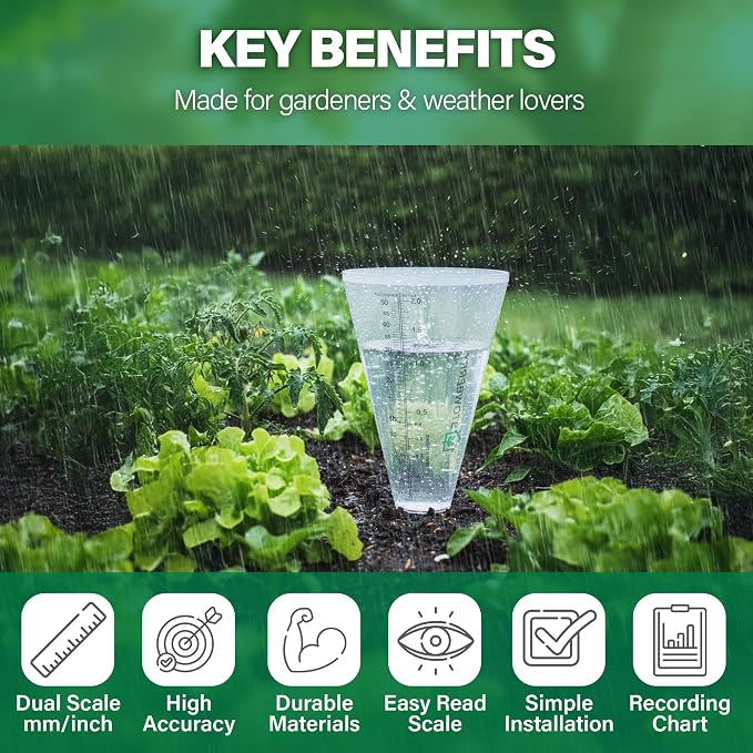 Outdoor Rain Gauge for Garden – Easy-Read Rain Meter with Clear Scale for Accurate Rainfall Measurement