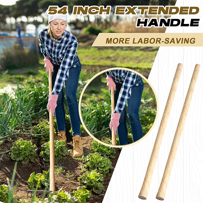 Lasnten 2 Pcs 55 Inch Pure Solid Wood Replacement Hoe Handle for Garden Digging Spading Fork, Shovel Handle Replacement, 1.38-1.77 Inch Diameter