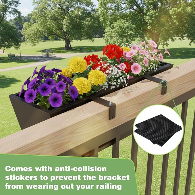 2PC Railing Planter for Outdoor Plants 36 Inch Metal Hanging Planters Pots with Adjustable Brackets and Drainage Railing Planter Boxes Hanging Flower Pots for Balcony Deck Railings Apartment Patio Dec