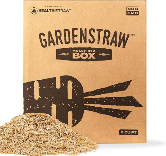 HealthiStraw GardenStraw Mulch Box, 2 cu ft (10 lb) – All-Natural, Sustainable Wheat Straw for Gardens, Lawn Seeding – Water-Conserving – Cleaned, Zero Plastic Package