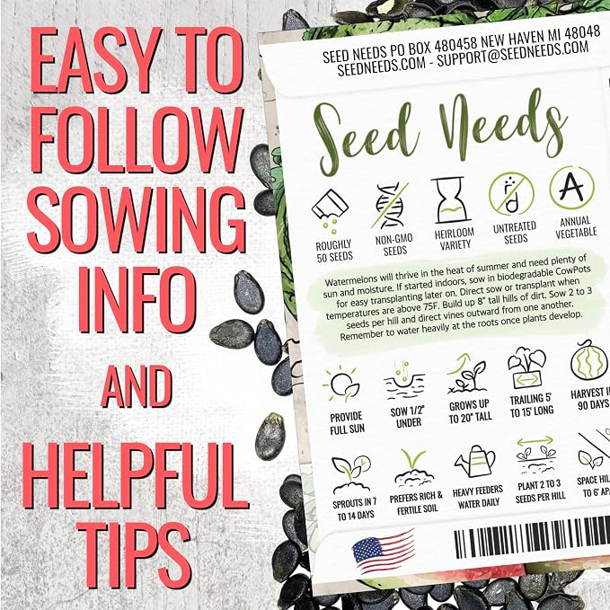 Seed Needs Watermelon Seeds for Planting Cal Sweet Watermelons - Non-GMO Heirloom & Untreated - Grow an Outdoor Home Grown Garden Filled with Sweet Fruits (1 Pack)