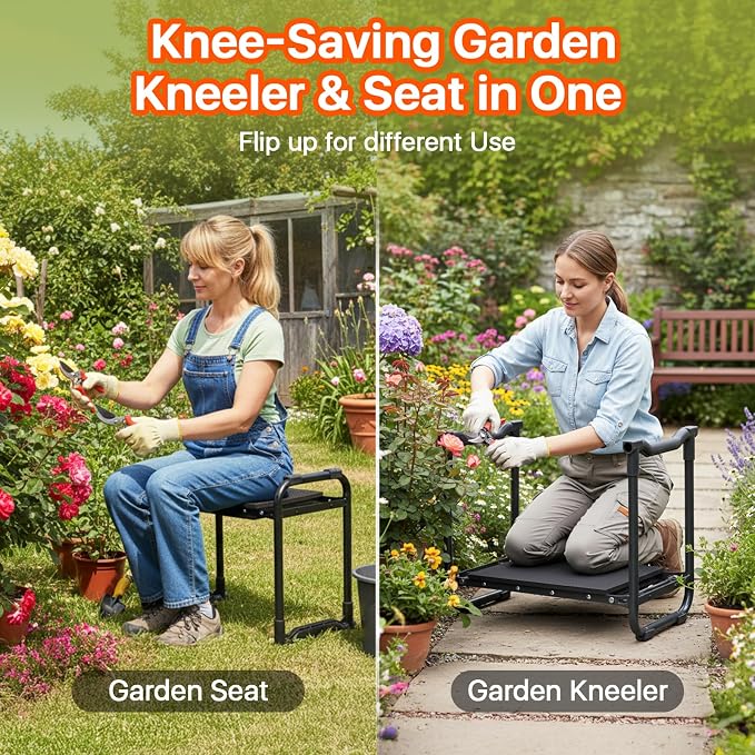 Garden Kneeler and Seat Heavy Duty, Wider and Thicker Kneeling Pad for Foldable Gardening Stool with 2 Tool Pouches, Gardening Gifts Tools for Women Mom Men Seniors