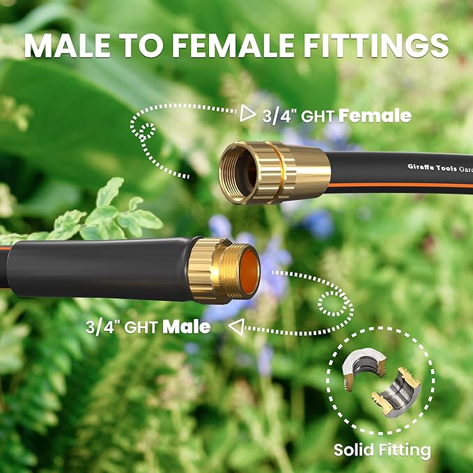 Giraffe Tools Garden Hose 10ft x 5/8'', Short Water Hose Heavy Duty, Lightweight, Flexible Hybrid Hose, Male to Female Fittings