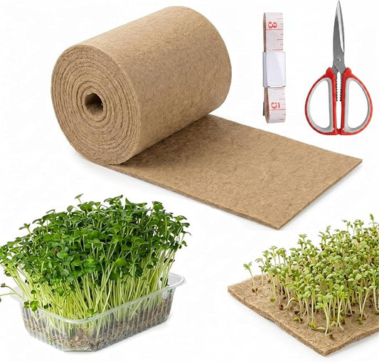 10" x 236" Organic Microgreens Growing Mat, Natural Jute Fiber Grow mats, Organic Hydroponic Pads, Breathable Grass Seed mat for Germination Trays, Wheatgrass Sprouts Microgreen, Seed Starter