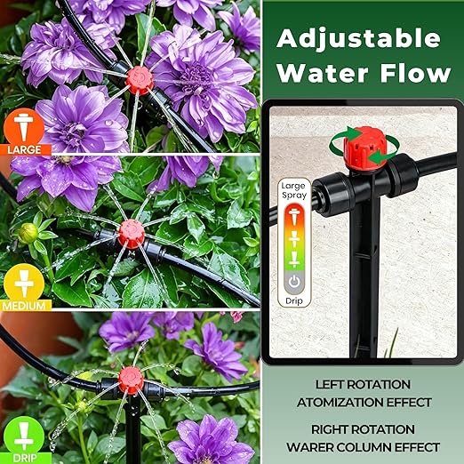 120FT Drip Irrigation System for Garden: Quick Connect 1/4" PE Tubing 18Pcs Automatic Water Sprinkler Kit Adjustable Misting Part Watering Hose, Outdoor Raised Bed Plants Flower Yard Greenhouse
